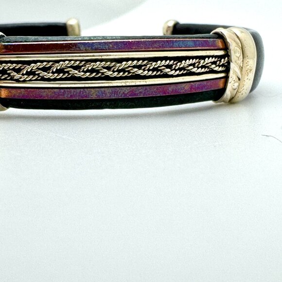 Handcrafted Copper & Brass Leather Bracelet  Intricate Detailing Adjustable - Picture 6 of 9